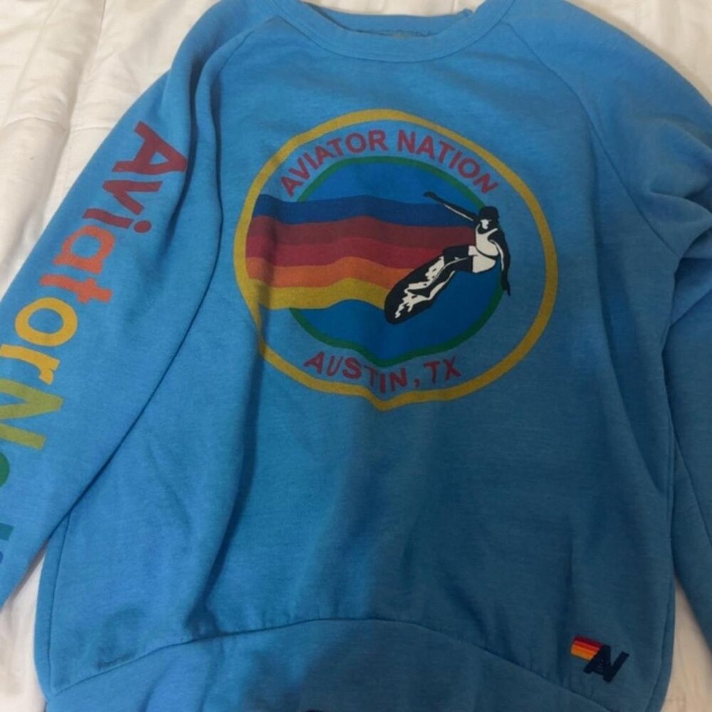 RARE Aviator Nation Relaxed Crew Sweatshirt - Ocean